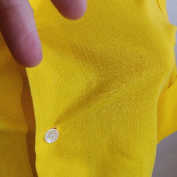 1Of1 Women's XS Vintage Yellow Button-Up Blouse Fold-Over 3/4 Sleeves Handmade - Picture 5 of 9